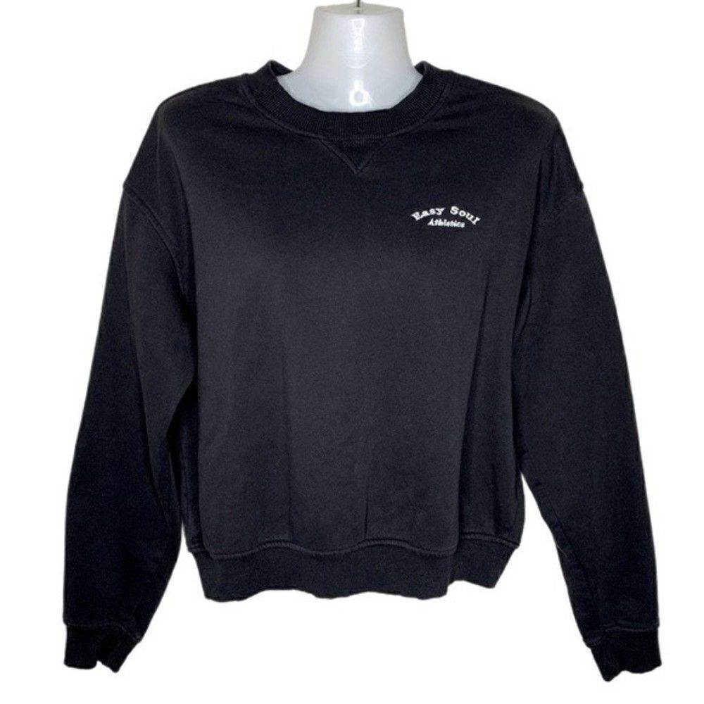 Black Cropped Long Sleeve Crewneck Juniors Sweatshirt